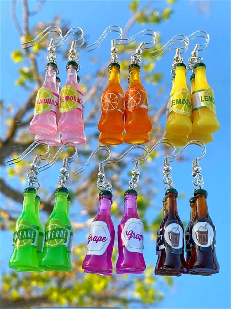 Cute Creative Fashion Mini Soda Bottle Earrings Novelty Acrylic Women's Jewelry Interesting Drink Bottle Earrings Gift for Her