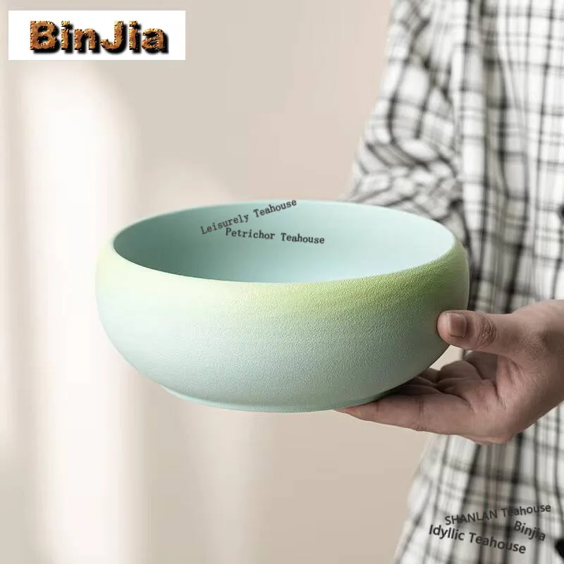 1000ml Gradual Blueish Green Ceramic Jianshui Tea Cup Wash Writing-brush Washer Slag Tank Tea Garbage Can Chaxi Decoration