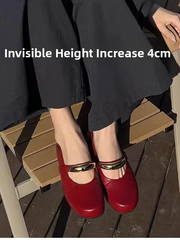 

Leather Version Korean Sle round Head Metal Bule Mary Jane oes Women's Faionable Slip-On oes Comfortable Rubber Sole