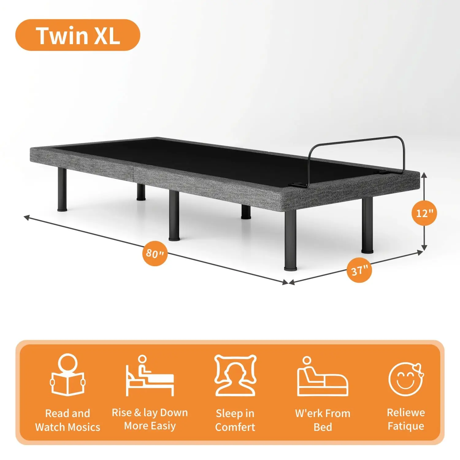 Twin XL Adjustable Bed Base Electric Frame Wireless Remote Head Foot Lift Zero Gravity Anti-Snore 3 Height, Customized