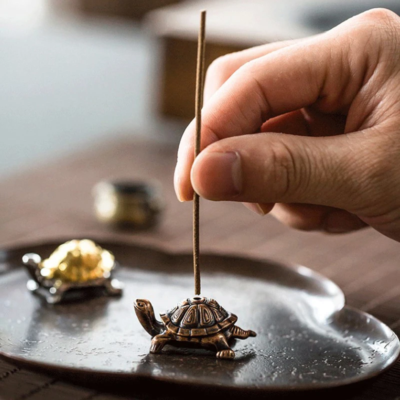 New 1Pcs Mini Metal Turtle Shape Incense Stick Meditation Buddha Sandalwood Stick Holder Funny Animal Incense Holders Home Decor