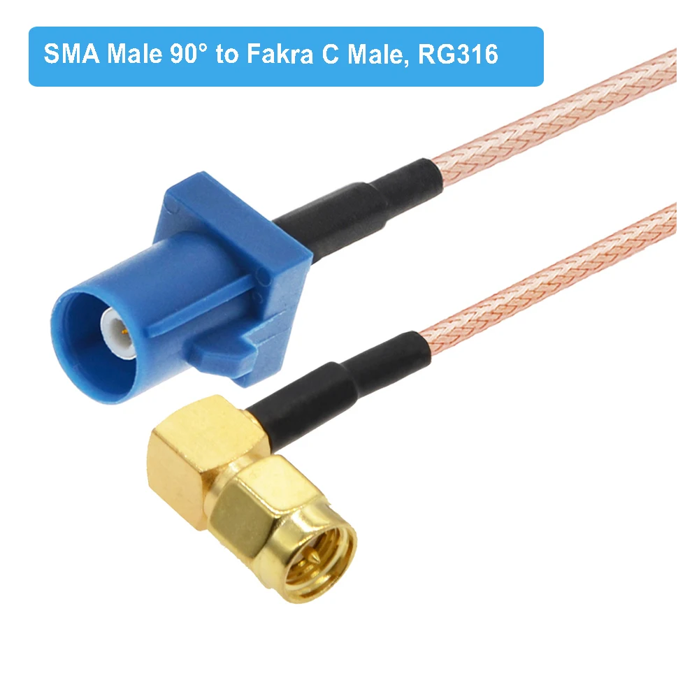 10PCS RG316 Blue Fakra C Male to Right Angle SMA Male 90 Degree Extension Cable Car Navigation GPS Antenna RF Coaxial Pigtail