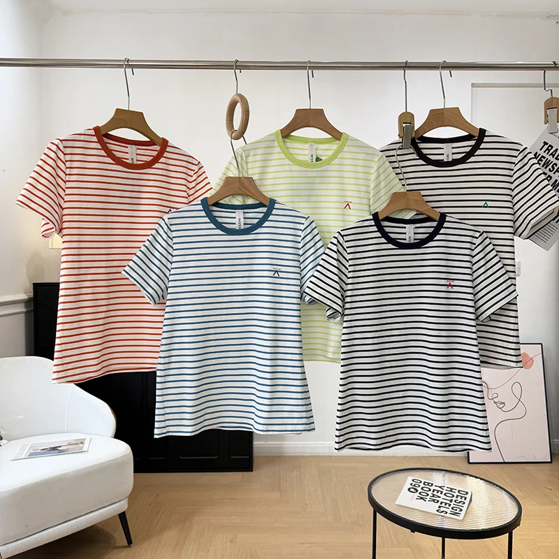 Summer Fashion Color Block Striped Sporty Short Sleeve T-Shirt Quick Dry Breathable Loose Fit Unisex round Neck Tee for Couples