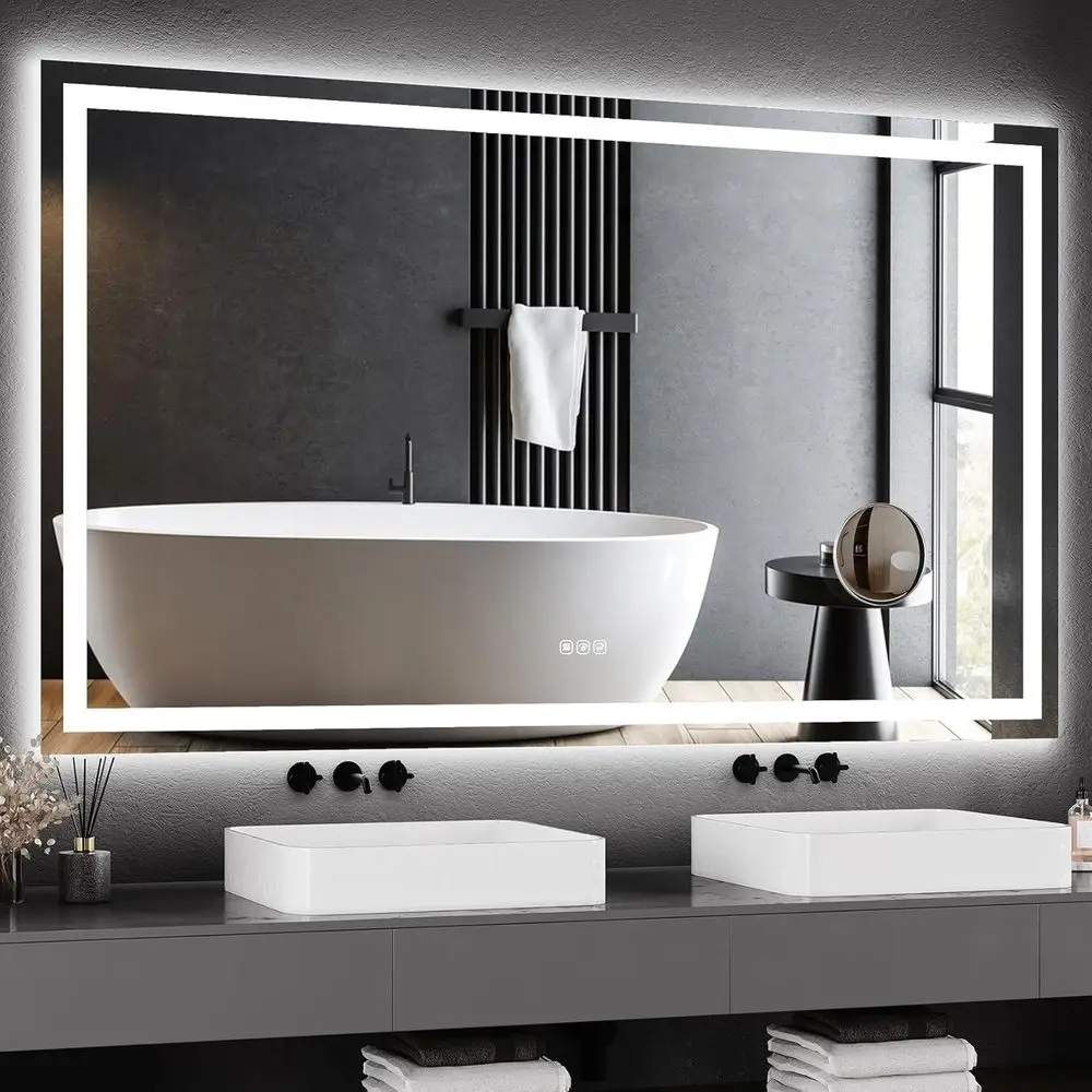 

60x36 LED Bathroom Mirror with Lights, Dimmable, Anti-og, Backlit + ront Lit, and 3X Magniication Mirror, Smart Bathroom Vanity