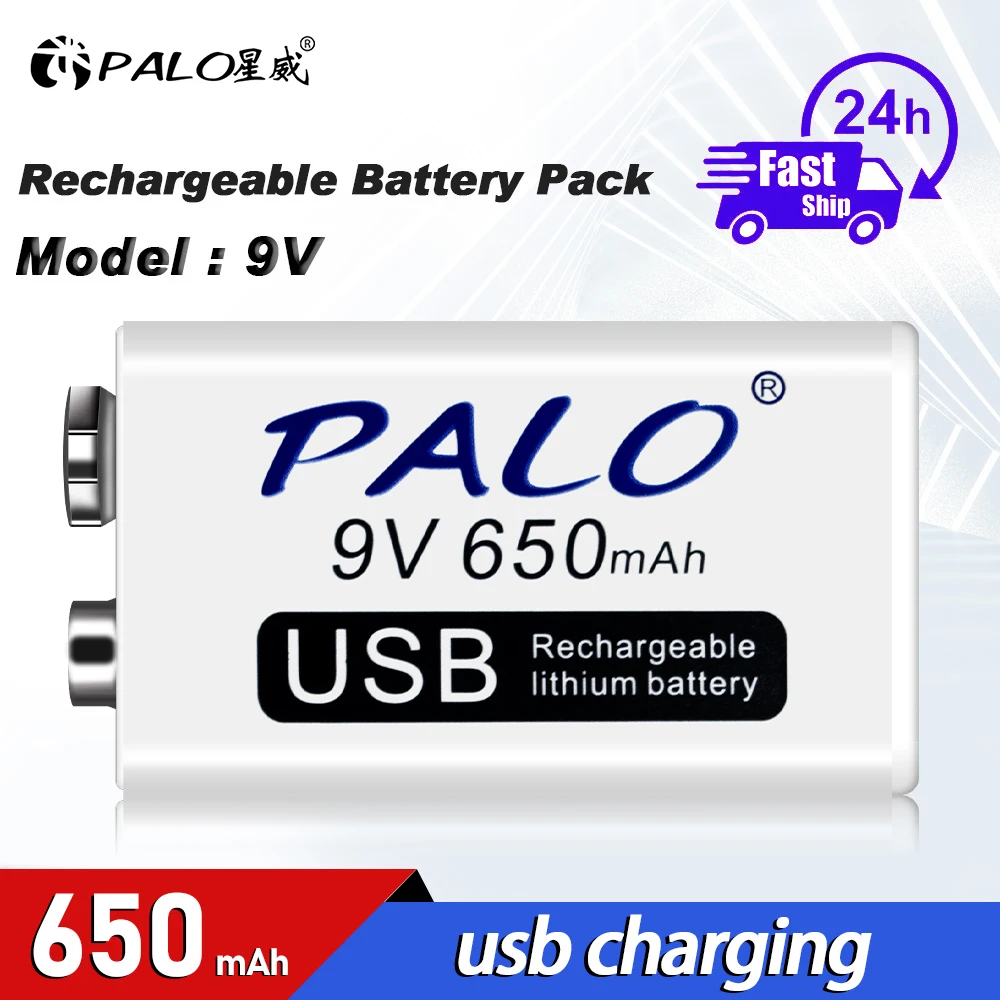 

PALO 9V 650mAh micro USB Charger 9 Volt li-ion Rechargeable Battery 6F22 Lithium Battery for RC Helicopter Model Microphone Toy