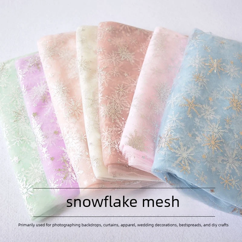 Thin Snowflake Tulle Fabric By The Meter for Clothing Skirt Decoration Photo Background Handmade DIY Sewing Cloth Soft Pink Red