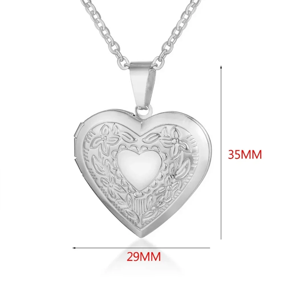 Romantic Heart Locket Pendant Openable Female Silver Color Stainless Steel Photo Frame Charm Necklace for Women Men Jewelry Gift image 3