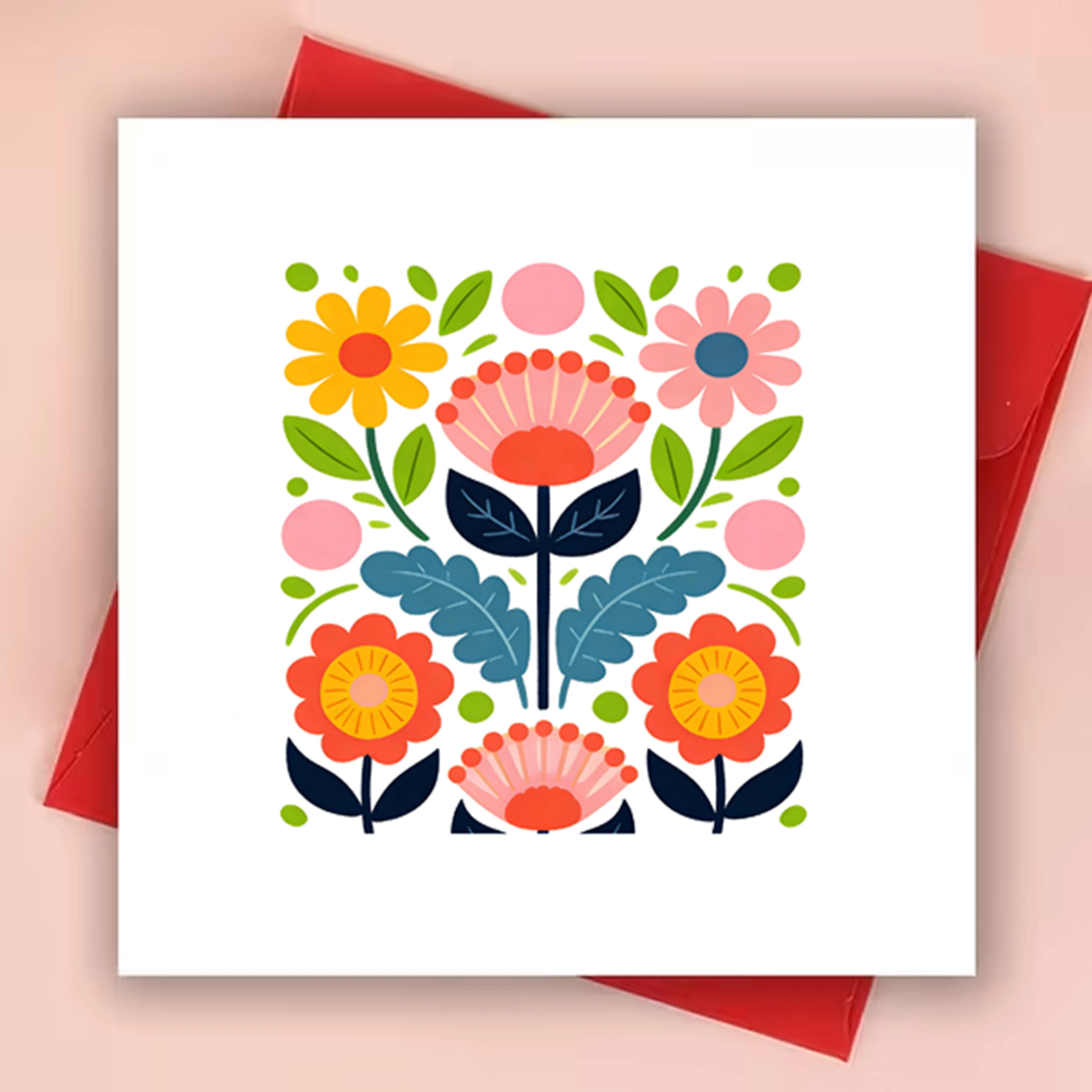 2 Stück (1 Stück Grußkarte + 1 Stück Umschlag), quadratische Grußkarte und Umschlag, weiße Grußkarte, minimalistischer Stil, Dankeskarte, mit Cartoon-Blumendesign, besonders für Geburtstage, Jubiläen,