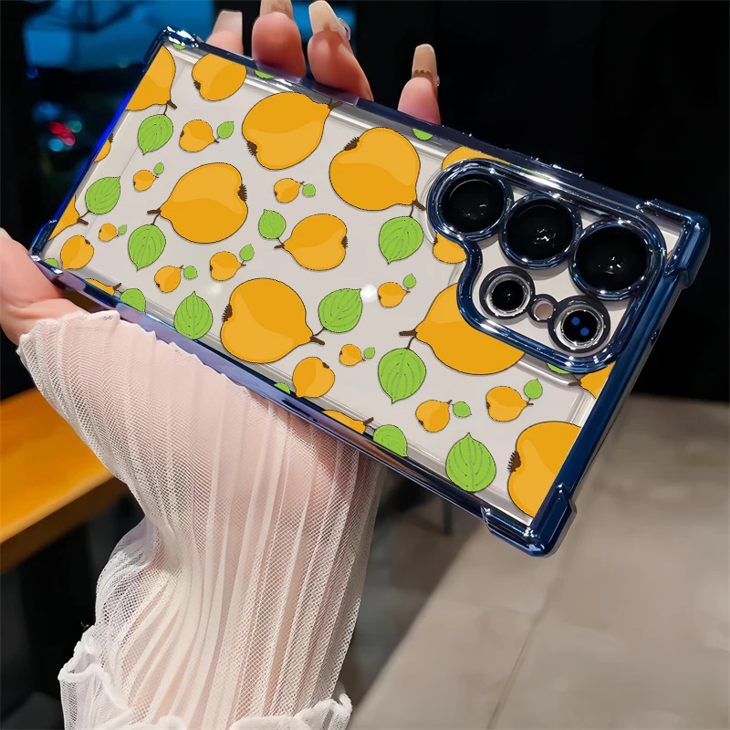 S26 S25 Edge TPU Soft Transparent Phone Case For Samsung Galaxy S26 Ultra S25 FE S24 Plus Plating Pear Apples Pattern Cover
