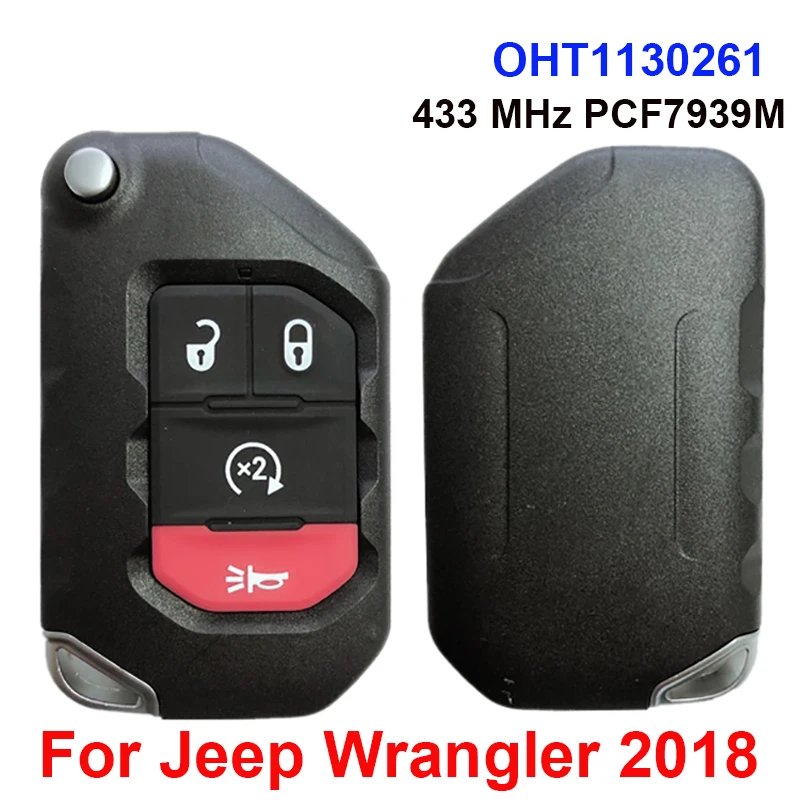 

CN086026 Genuine Flip Remote Key For Jeep Wrangler 2018 4 Buttons Auto Start 433 MHz PCF 7939M 68416784AA-001 FCCID: OHT1130261