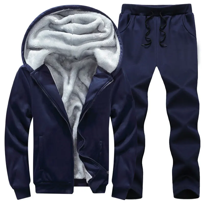 

Men Autumn Winter Casual Suit Thick Fleece Two Piece Set Fashion Personalized Comfort Warm Tracksuit Male Outfit