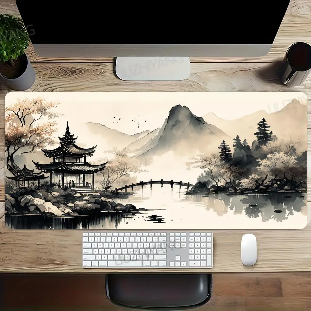 

XXL Chinese Landscape Painting Mouse Pad Brown Texture 400x900 Art Mat Computer Office Gamer Desk Anti-Slip Gaming Keyboard Mat