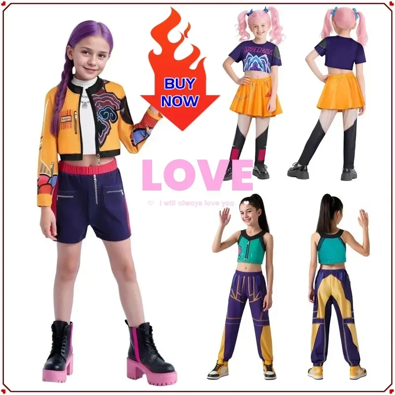 

Kpop Rumi Zoey Mira Party Girls Demon Costume Hunters Cosplay Outfit Jacket Top Shorts Kids Halloween Costumes Singer Cosplay