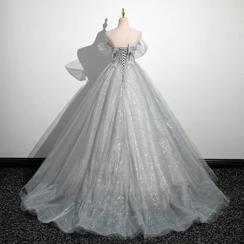 Shiny Tulle Quinceanera Dresses New Elegant Off The Shoulder Floor-length Ball Gown Simple Vestido De Debutante Customized