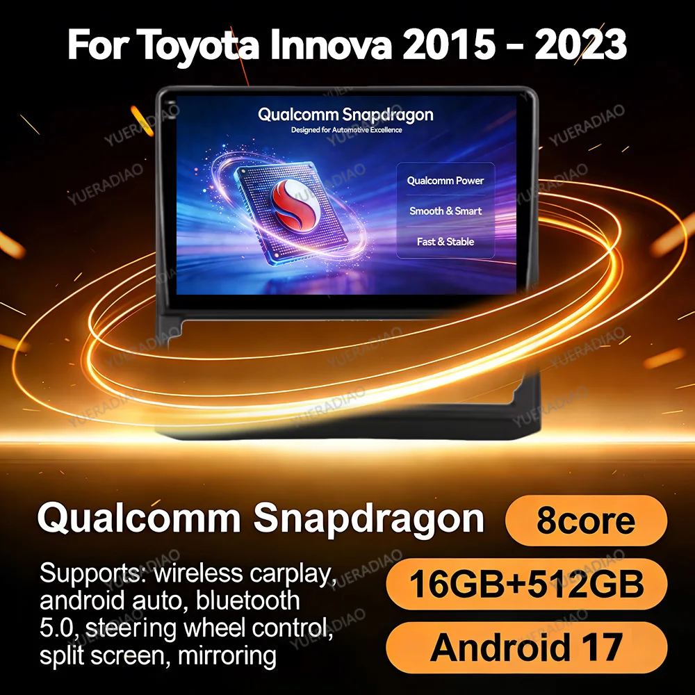 Android 17 Car Radio For Toyota Innova 2 2015 - 2023 Multimedia Video Player Qualcomm QLED Head Unit 2DIN GPS NAVI BT 4G WIFI
