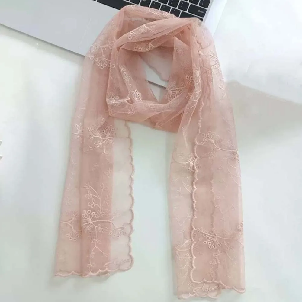 Headband Breathable Spring Silk Scarf Silk Quick-drying Embroidered Flower Shawl Lightweight Polyester Long Hijab Scarf Girls
