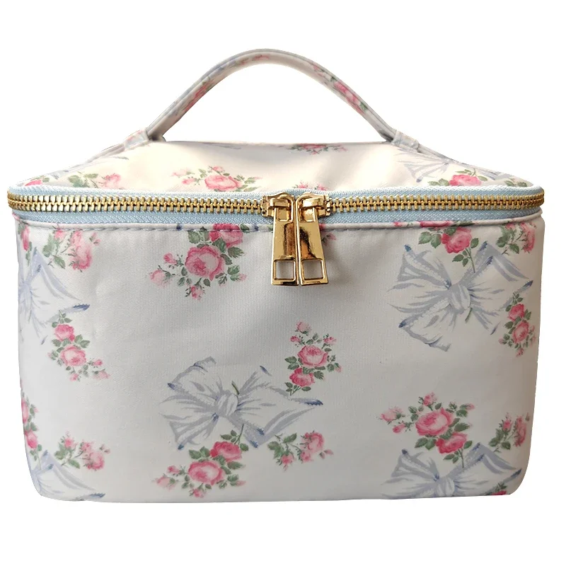 Flowers Bow Printed Nylon Waterproof Travel Make up Pouch Bags Backpack Tote bag Duffle Bag Fanny Pack for Women Girl Ladies