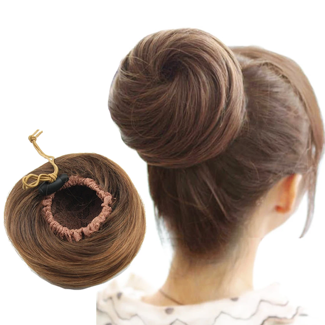 

Soowee 8 Colors Synthetic Hair Brown Blonde Hair Rubber Band Donut Chignon Hair Bun Hair Roller Headwear for Women