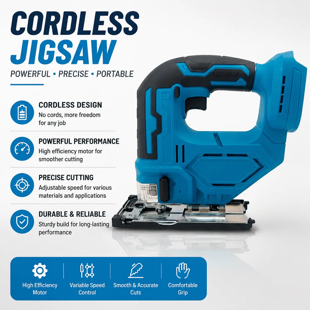 3000RPM 18V Cordless Jigsaw Electric Saw Brushless Wood Cutting Tool Portable Reciprocating Saw DIY Power Tool Without Battery