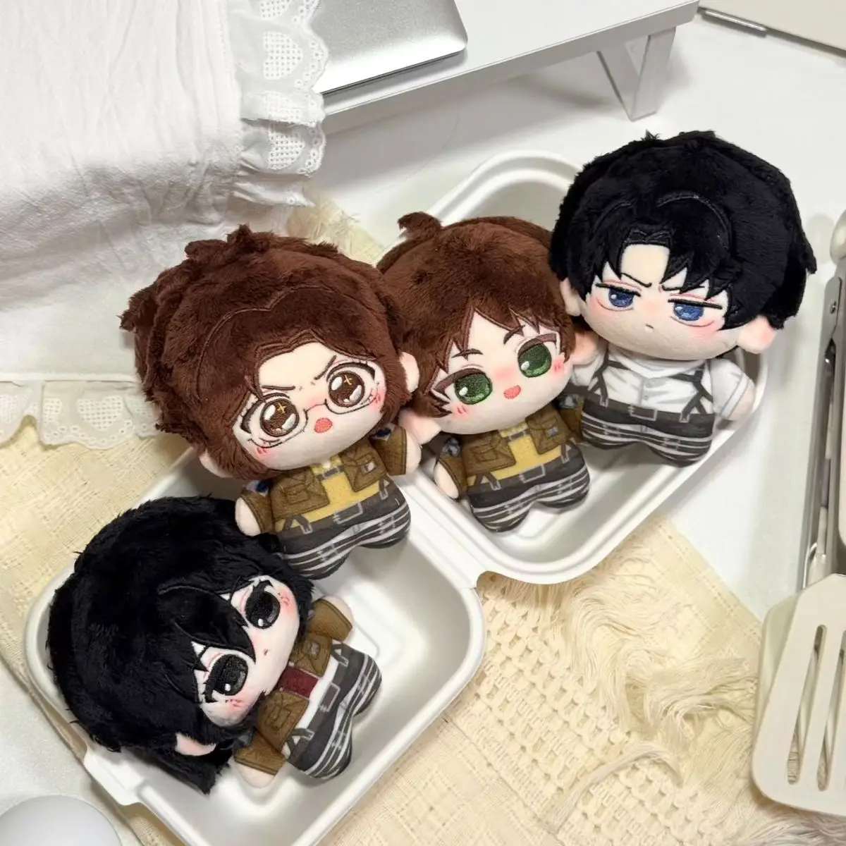 10cm Levi Ackerman Plush Doll Eren Jaeger Hange Mikasa Soft Stuffed Toy Cotton Backpack Pendant Anime Peripheral Gift For Fans