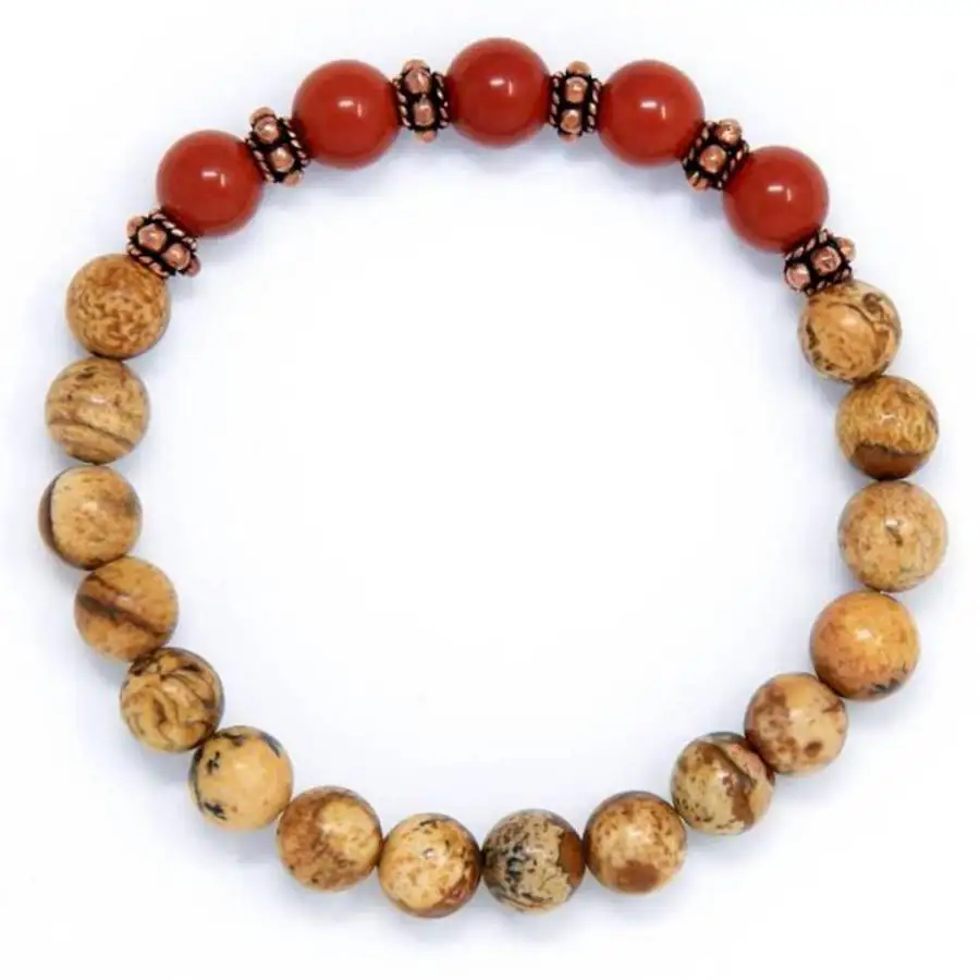 8mm Red Jasper Beads Bracelet 7.5inch Tibetan zazen elastic tassel Sacred Meditation Natural stone Gemstone Nirvana Stone