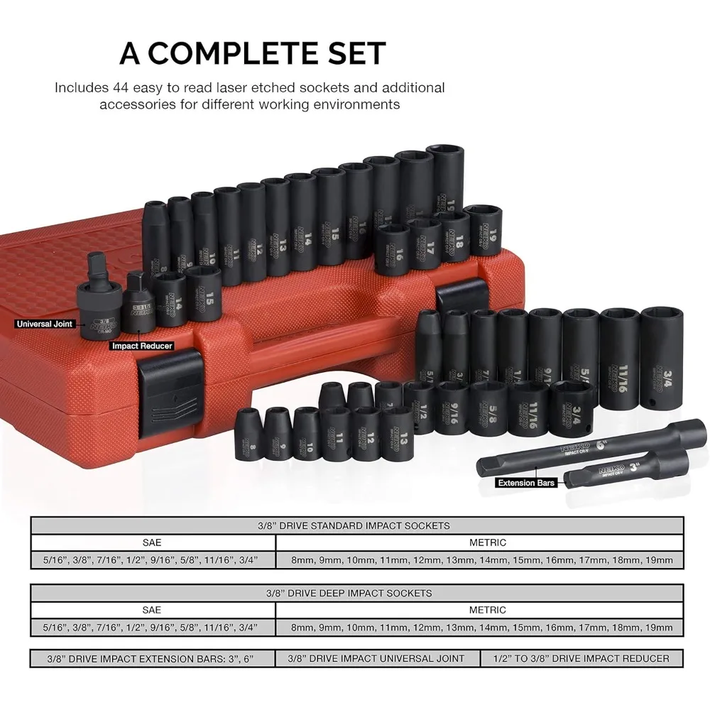 02440A 3/8-Inch-Drive Impact Socket Set, SAE Sizes 5/16