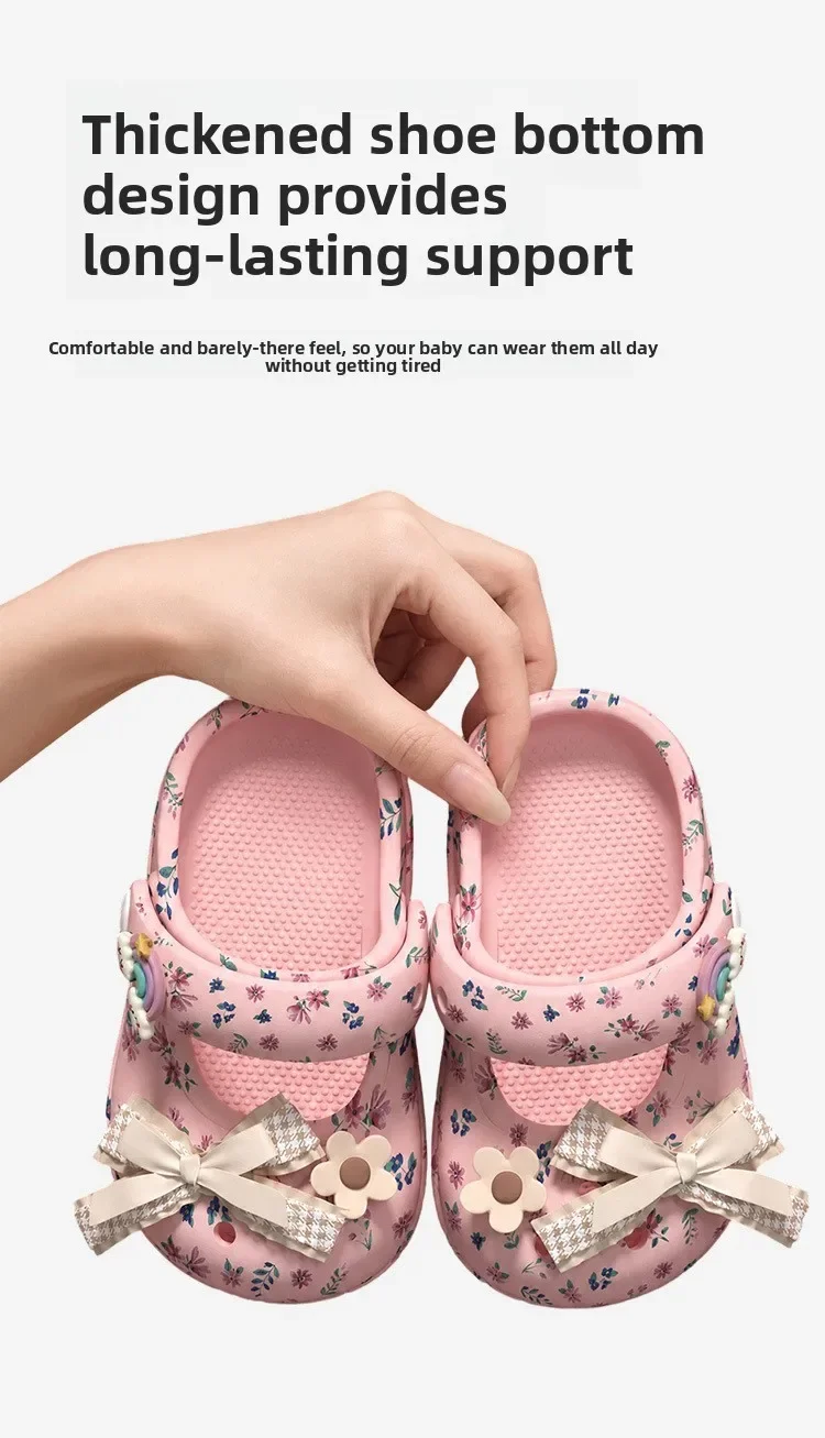 2026 Kinder Mädchen Einfarbige EVA-Clogs Kinder Prinzessinnen-Stil Schleifendekoration Slip-on Sandalen Riemen Rutschfeste Gartenschuhe – Detail 8