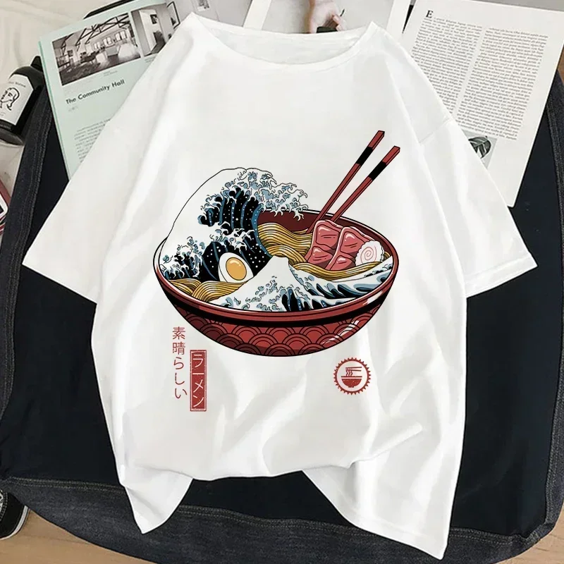 Women's Ramen-Style Japanese Print T-Shirt, Harajuku Style White T-Shirt,2026 Summer Fashion Y2K Women's T-Shirt Graphic Tshirts