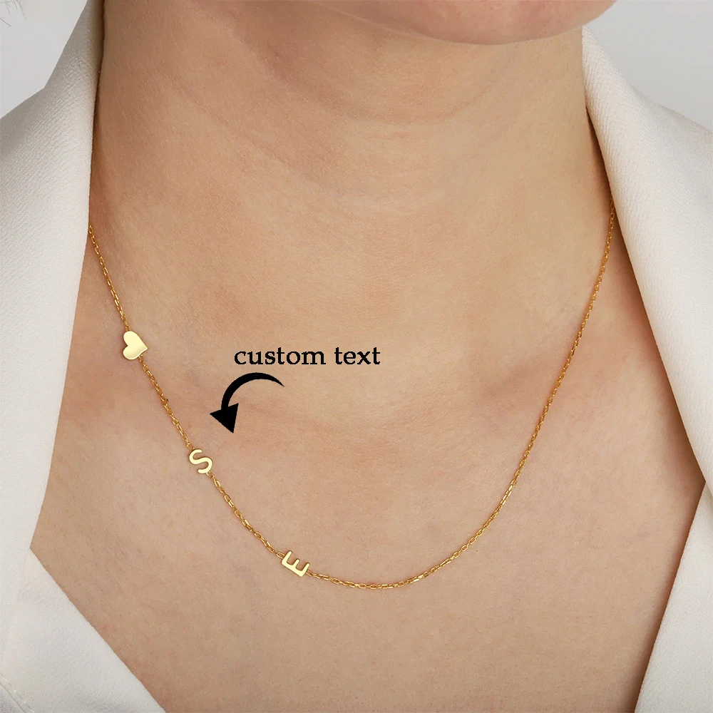 Custom Heart Sideways Letter Initials Necklace Mothers Day Gift Personalized Bridesmaid Gold Color Stainless Steel Jewelry Party
