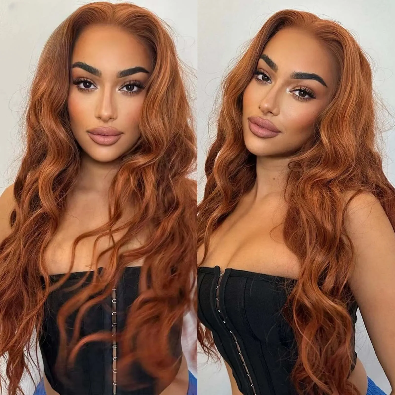 Long Curly Natural Wavy Synthetic Hair Ginger Orange Lace Front Wig Loose Deep Wave Brown Colored 13X4 Frontal Wigs for Women