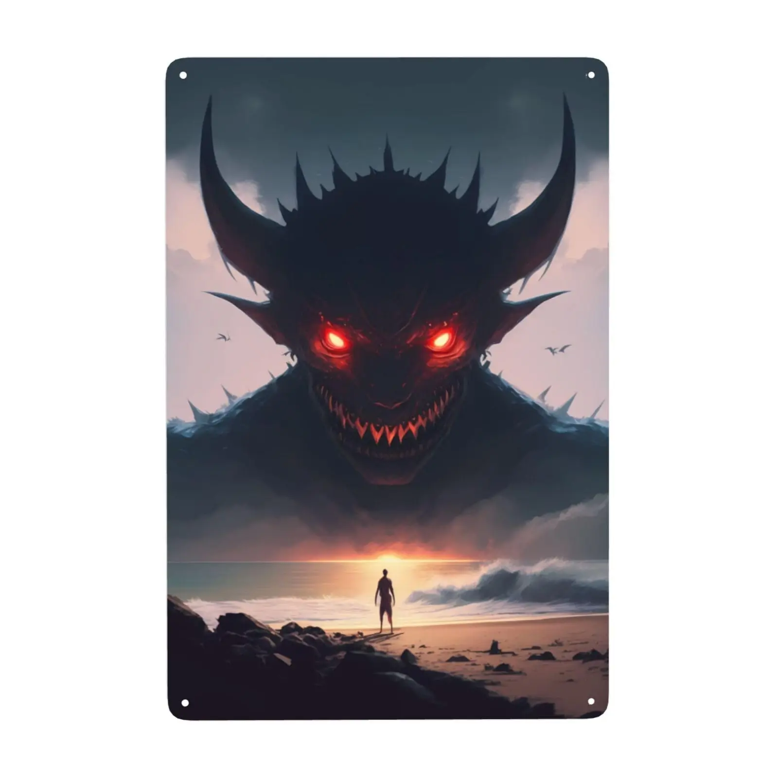  Red-Eyed Demon on the Beach Metal Tin Sign Vintage, for Bedroom Home Kitchen Hotel Bar Cafe Outdoor Wall Decoration 8X12 Inch