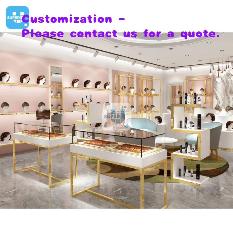 custom.Beauty Shop Design Rack Hair Wig Retail Display Shelf Custom Wig Salon Displays Hair Extension