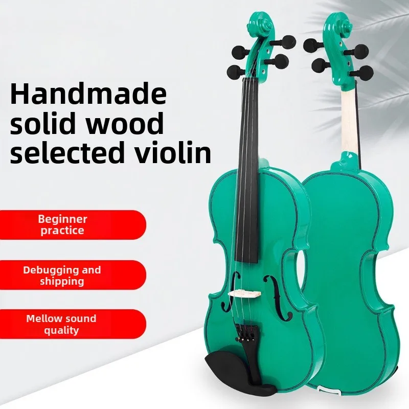 Green 4/4 Violin Set Adult Violin Popularize Solid Wood Violin Beginner Practice Adults Practice Playing The Instrument