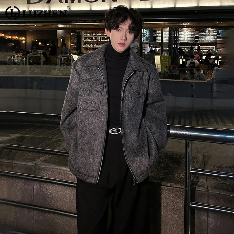 Luzhen 2025 novos bolsos da moda decorar cor sólida velo jaqueta casual masculino bonito de alta qualidade solto roupas masculinas jy5294