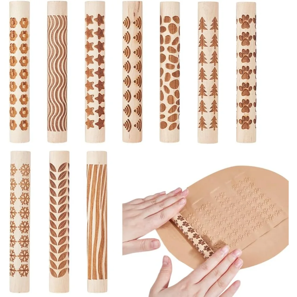 

Набор из 10 деревянных колонных форм для раскатки теста, 10 стилей, цвет BurlyWood, 111x16 мм, 1 шт./стиль