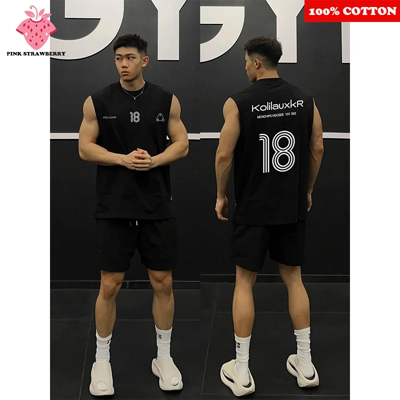 

American 18th Printed Sport Vest Men Summer 2025 New 100%Cotton Fitness Swimming Run Shirt sleeveless Vest Quick Dry Y2k Top Men