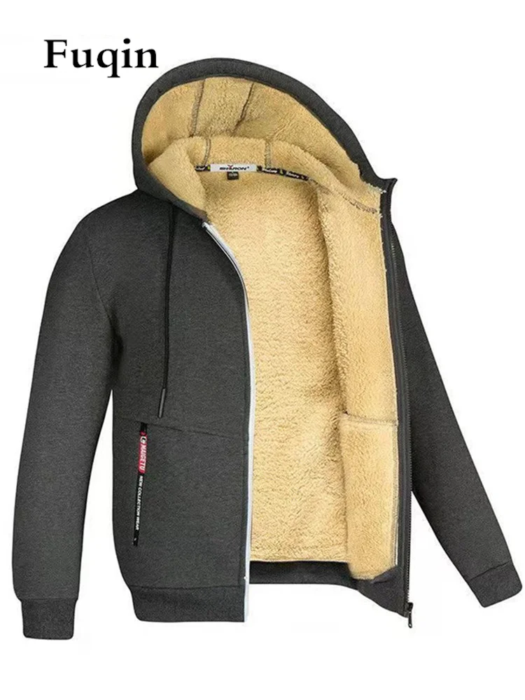 Men\'s Warm Thicken Fleece Hoodie Sherpa Lined Full-Zip Sweatshirt Jacket Solid Lightweight Fleece Jacket For Men Soft Polar Coat