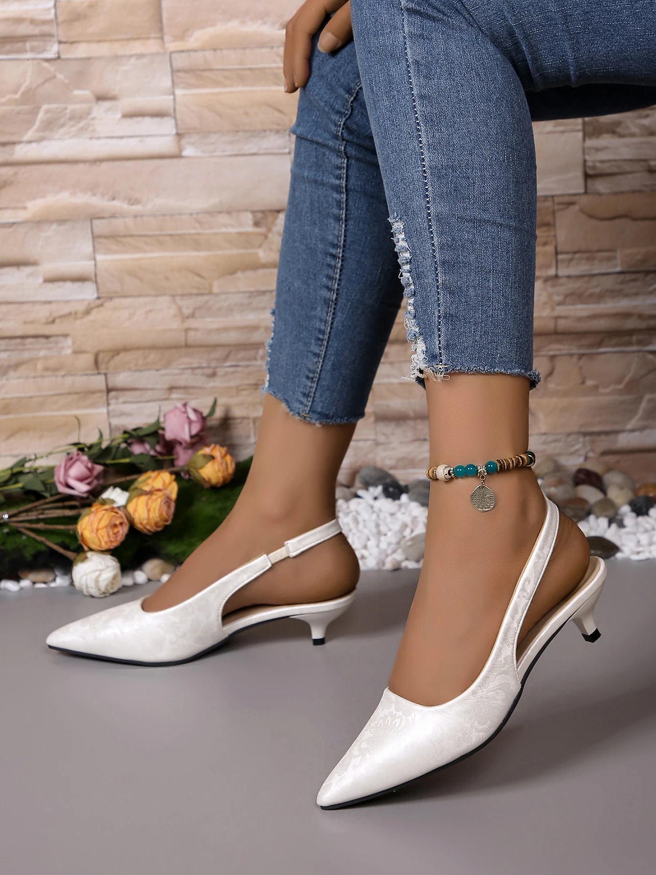 2024 Elegant High Heels Silver Pumps Women Summer Slingbacks Pointed Toe Party Shoes Woman Solid Thin Heeled Sandals Ladies