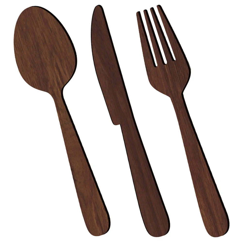 Sign Wooden Fork Spoon Knife Kitchen Wall Sticker Cabinet Decoration above Home Brown