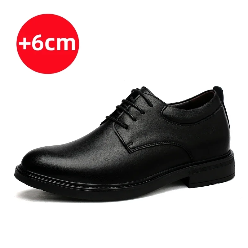 High End Brand Office Business Dress Shoes Men's Inner Height Shoes Thick Soled Simple Black Men's  Leather Casual Shoes