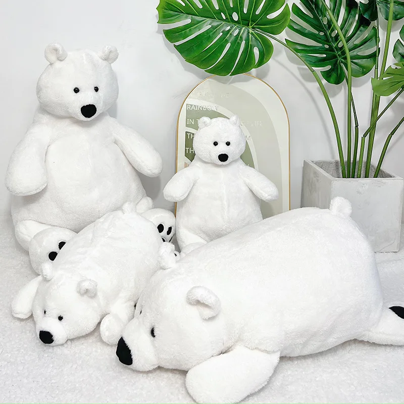 Kawaii Polar Bear Plush Toy Sitting And Lying White Bear Dolls Room Decoration Birthday Gift For Kids Boys Girls Dropshipping