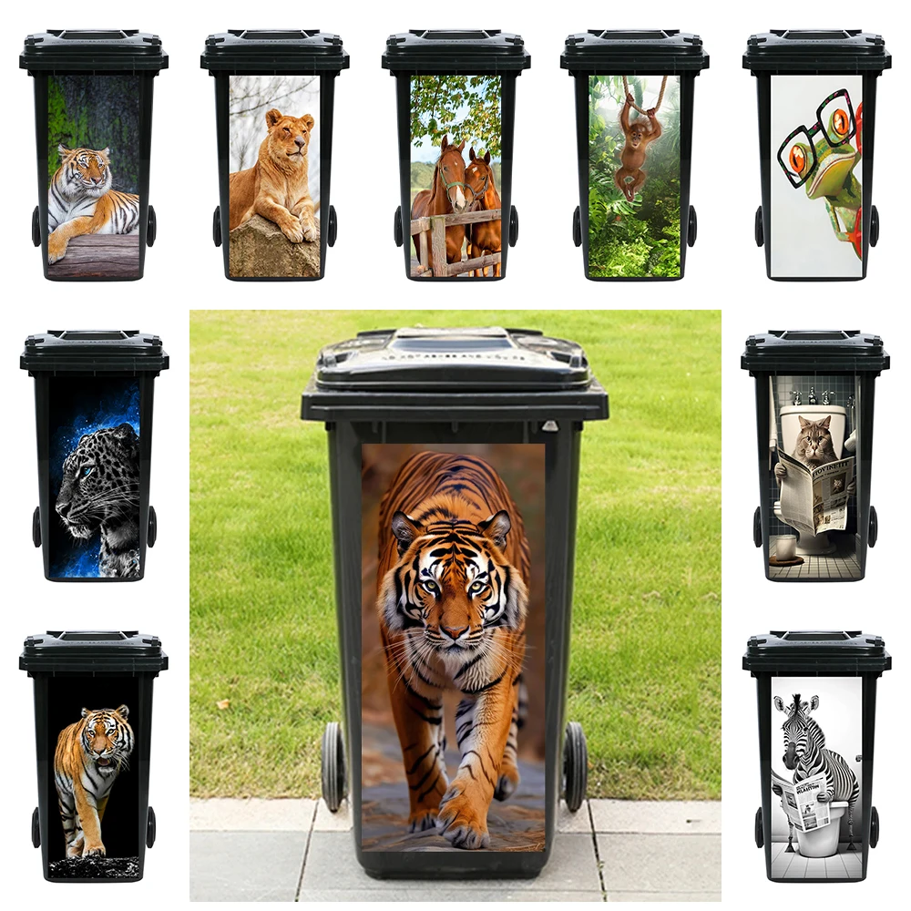 

Fierce Animals Tiger Lion Trash Can Bin Sticker Self Adhesive Wild Animal Outdoor Garbage Sticker Bin Poster Art Mural Decals
