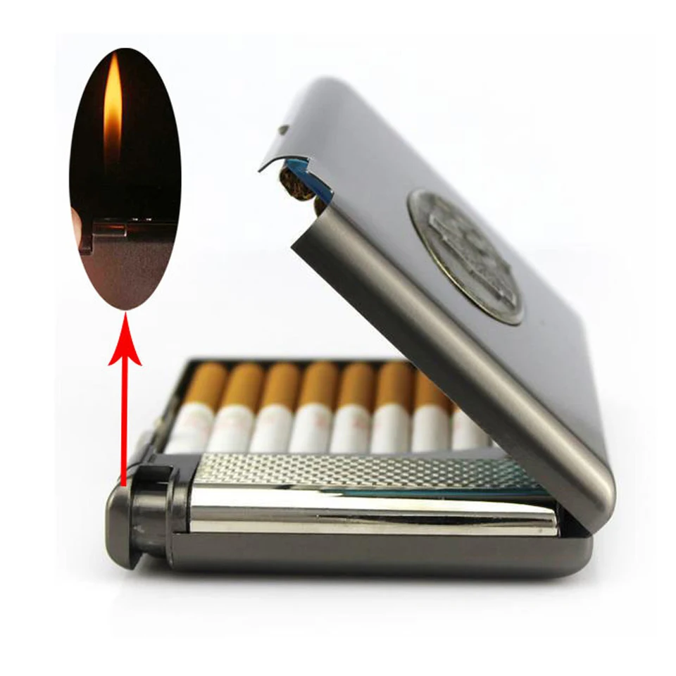 stainless steel cigarette case with lighter 20-Pack Metal Orange Lantern Cigarette Case Stainless