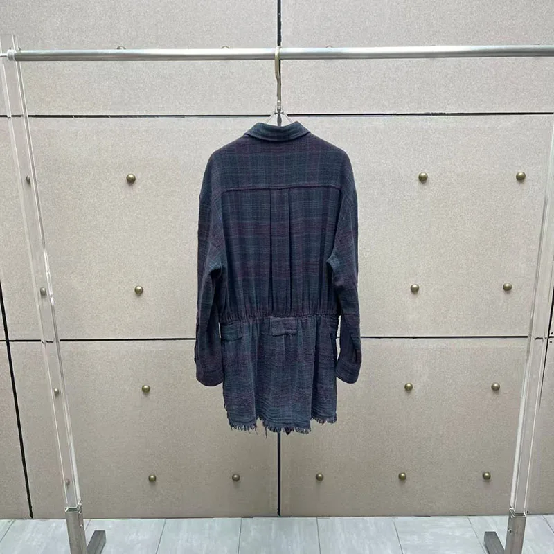 بذلة نسائية منقوشة ذات حافة متوترة وقميص أنيق غير رسمي كبير الحجم عالي الجودة قميص قطن 100% وصل حديثًا 2025، #2