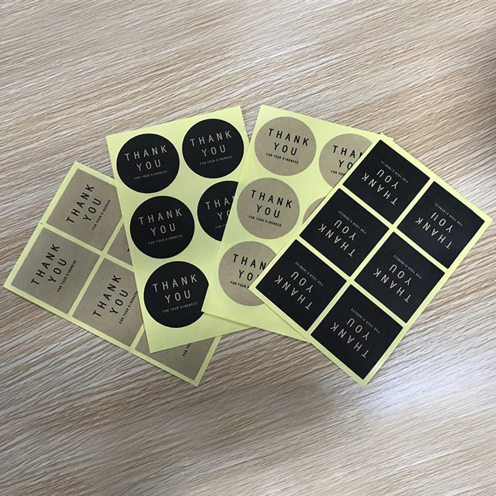 10Sheets Strong Adhesive Round Kraft Stickers Thank You Design for Candy Bags Cookies Treats Sealing Packaging Bakery Party