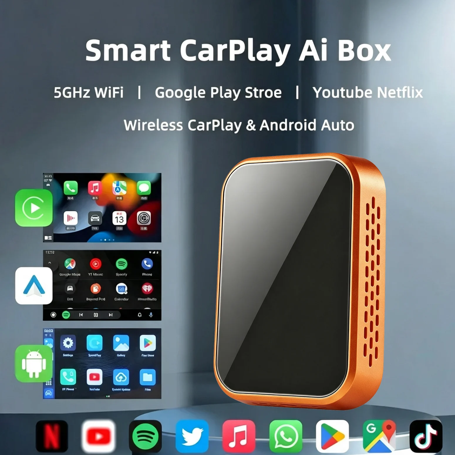 New Upgrade Android Ai Box Wired to Wireless Carplay Android Auto Adapter WiFi For Youtube Netflix Car Smart Bulit in Play Stroe