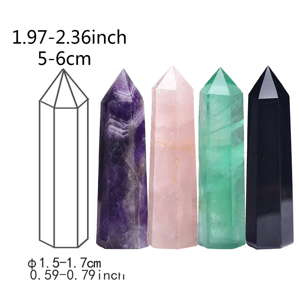 5-6cm Natural Crystal Column Amethyst Green Fluorite Reiki Healing Six Edges Eight Pointed Tower Column Home Desktop Decoration