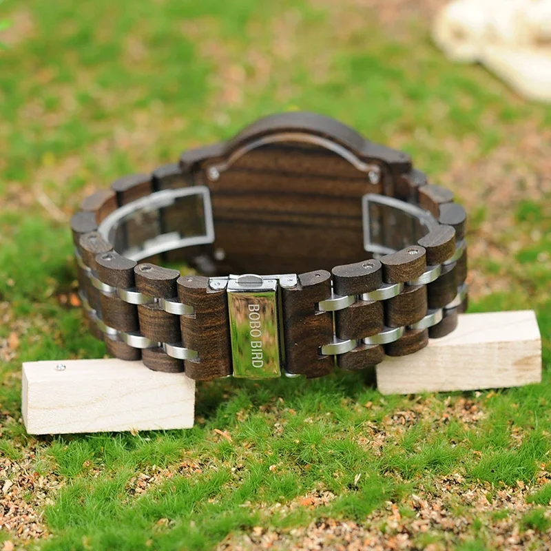 Bobo bird relógio de luxo masculino metal cronógrafo de madeira relógio de pulso de quartzo masculino data automática armbanduhr logotipo personalizado dropship