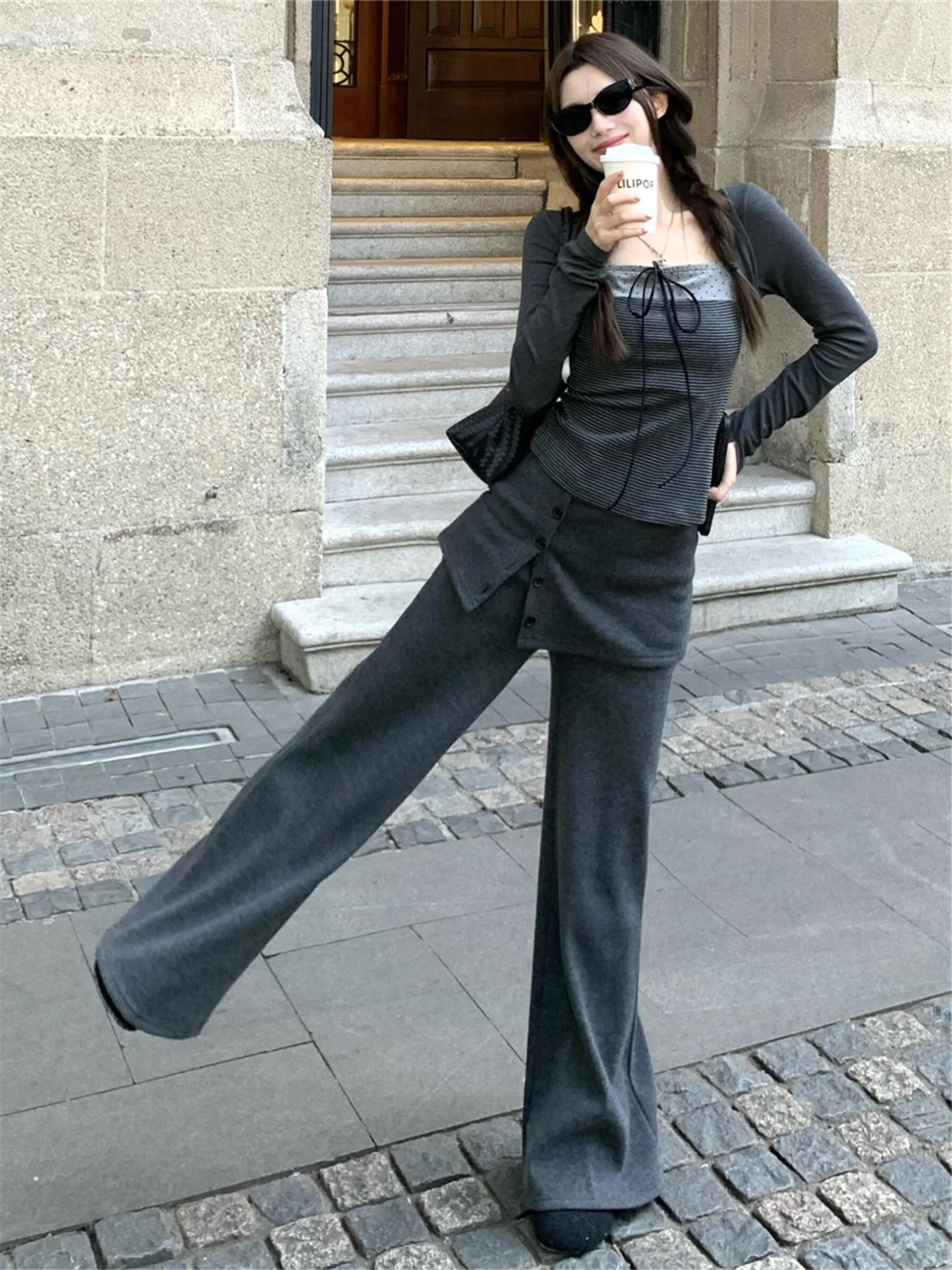 

Американские брюки-клеш с высокой талией в уличном стиле, женские повседневные свободные длинные брюки больших размеров, идеально подходят для высоких женщин