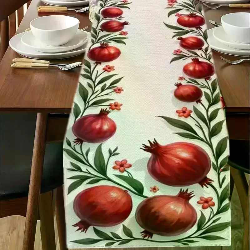 Happy Rosh Hashanah Pomegranate: Line Table Runner Jewish Holiday Reusable Kitchen Dining Shana Tova